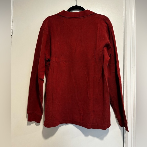 LL Bean Polo Shirt Mens Medium Red Mini Waffle Knit Casual Work Outdoor Thermal. - Picture 2 of 10